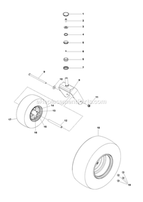 Wheels And Tires Diagram and Parts List for CZTE54  RedMax Lawn Tractor