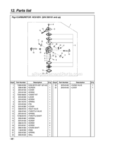 Carburetor Diagram and Parts List for HC510DV 200101 AND UP RedMax Pole Saw