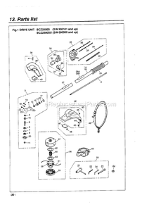 Drive Diagram and Parts List for BCZ2500SU 009766 - 28085 RedMax Edger