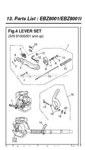 Handle And Controls Diagram and Parts List for EBZ8001 81000001 AND UP RedMax Leaf Blower / Vacuum