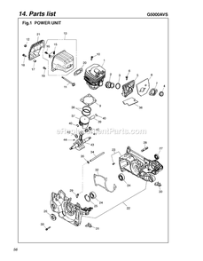 Engine Diagram and Parts List for G5000AVS 608281 AND UP RedMax Chainsaw