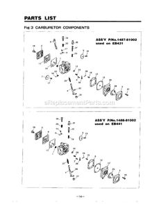 Carburetor Diagram and Parts List for EB441 410001 - 599999 RedMax Leaf Blower / Vacuum