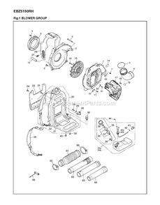 Housing Diagram and Parts List for EBZ5150RH (966358401)(90100101 AND UP)(2012-08) RedMax Leaf Blower / Vacuum
