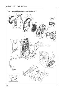 Frame Diagram and Parts List for EBZ5000Q 300001 - 50099999 RedMax Leaf Blower / Vacuum