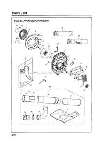 Product Complete Diagram and Parts List for HBZ2600 200101 - 50200100 RedMax Leaf Blower / Vacuum