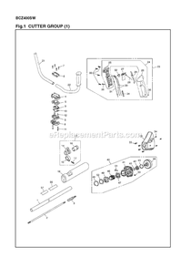 Shaft And Handle Diagram and Parts List for BCZ400SW (966785601)(000001 AND UP) RedMax Brush Cutter