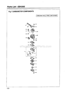Carburetor Diagram and Parts List for EB4300 700001 AND UP RedMax Leaf Blower / Vacuum