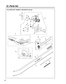 Drive Diagram and Parts List for HEZ2601F 60100101 AND UP RedMax Edger