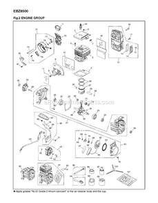 Engine Diagram and Parts List for EBZ8500 (10200101 AND UP)(2012-08) RedMax Leaf Blower / Vacuum