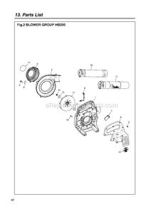Product Complete Diagram and Parts List for HB250 -KU413473 AND UP RedMax Leaf Blower / Vacuum