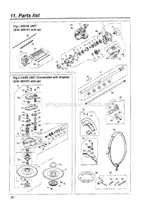Drive Diagram and Parts List for SGCX2600S 900101 AND UP RedMax Edger