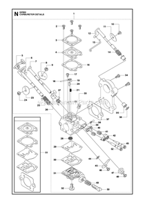Carburetor Details Diagram and Parts List for GZ550  RedMax Chainsaw