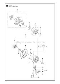 Clutch And Oil Pump Diagram and Parts List for GZ360  RedMax Chainsaw