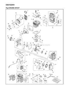 Engine Diagram and Parts List for EBZ7500RH (966709901)(01200101 AND UP) RedMax Leaf Blower / Vacuum