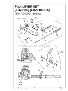Handle And Controls Diagram and Parts List for EBZ5100CA 70700001 AND UP RedMax Leaf Blower / Vacuum