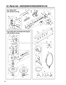 Drive Diagram and Parts List for SGCZ2401S 60100101 AND UP RedMax Edger