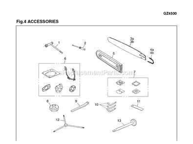 Accessories Diagram and Parts List for GZ4500 600101 AND UP RedMax Chainsaw