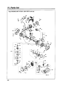 Engine Diagram and Parts List for HT2301 100101 AND UP RedMax Hedge Trimmer