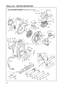 Assembly 1 Diagram and Parts List for EB7001 40100101 AND UP RedMax Leaf Blower / Vacuum