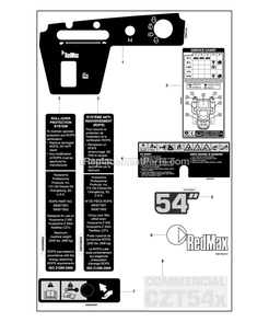 Steering - Controls And Damper Diagram and Parts List for CZT54X (97049760100)(2020-12) RedMax Lawn Tractor