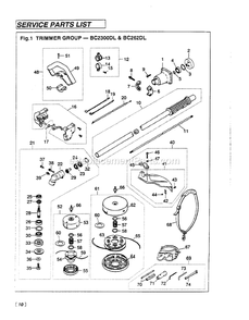 Drive Diagram and Parts List for BC262DL 000001 AND UP RedMax Edger