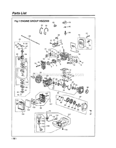 Engine Diagram and Parts List for HBZ2500 100101 AND UP RedMax Leaf Blower / Vacuum