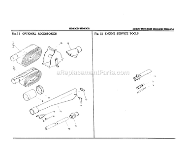 Engine Diagram and Parts List for MD430A  RedMax Leaf Blower / Vacuum