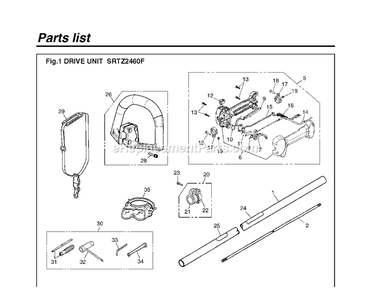 Drive Diagram and Parts List for SRTZ2460F 00100101 AND UP RedMax Hedge Trimmer