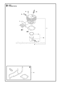 Cylinder Piston Diagram and Parts List for G9000  RedMax Chainsaw