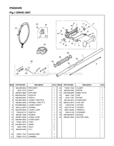 Drive Diagram and Parts List for PSZ2450S 90200101 AND UP RedMax Pole Saw