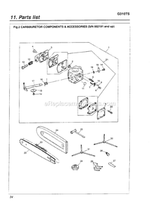 Carburetor Diagram and Parts List for G310TS 002191 AND UP RedMax Chainsaw
