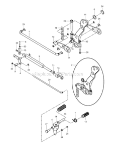 Mower Lift Lever Diagram and Parts List for CZT60X (967671801-00)(2017-09) RedMax Lawn Tractor