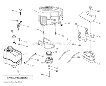 Engine Diagram and Parts List for YT1842 (96041044800)(2019-09) RedMax Lawn Tractor