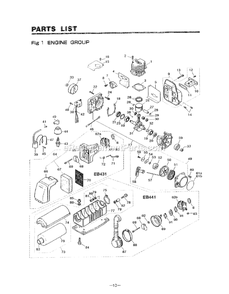 Engine Diagram and Parts List for EB431 410001 - 639461 RedMax Leaf Blower / Vacuum