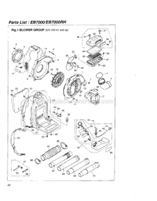 Assembly 1 Diagram and Parts List for EB7000RH 100101 AND UP RedMax Leaf Blower / Vacuum