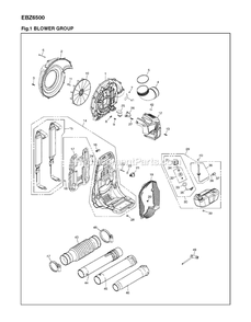 Housing Diagram and Parts List for EBZ6500 10900101 AND UP RedMax Leaf Blower / Vacuum