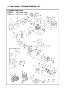 Engine Diagram and Parts List for EBZ8001 61206884 - 81000000 RedMax Leaf Blower / Vacuum