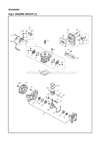 Engine 1 Diagram and Parts List for BCZ400SW (966785601)(000001 AND UP)(2012-08) RedMax Brush Cutter