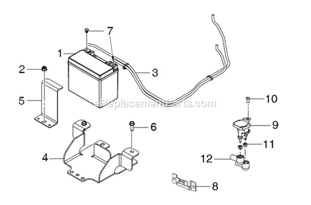 Battery Diagram and Parts List for CZTE60  RedMax Lawn Tractor