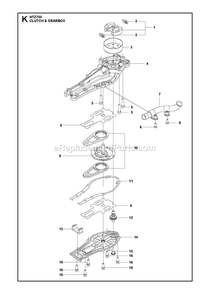 Gear Housing Diagram and Parts List for HTZ750  RedMax Hedge Trimmer