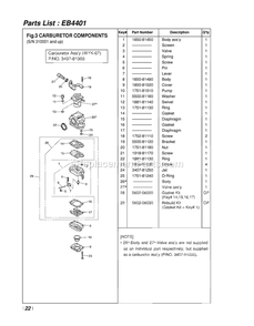 Carburetor Diagram and Parts List for EB4401 310001 AND UP RedMax Leaf Blower / Vacuum