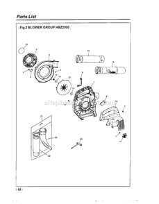 Product Complete Diagram and Parts List for HBZ2500 100101 AND UP RedMax Leaf Blower / Vacuum