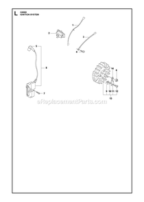 Ignition System Diagram and Parts List for G9000  RedMax Chainsaw