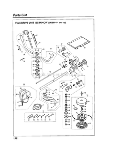 Drive Diagram and Parts List for BC4400DW 980101 AND UP RedMax Brush Cutter