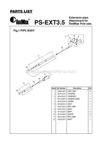 Pipe Assy Diagram and Parts List for PS-EXT35 2010-06 RedMax Pole Saw