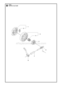 Clutch And Oil Pump Diagram and Parts List for GZ381  RedMax Chainsaw