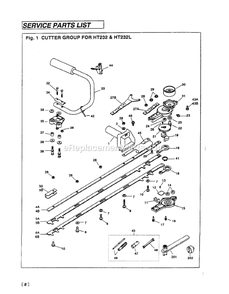 Cutting Equipment Diagram and Parts List for HT232 000001 AND UP RedMax Hedge Trimmer