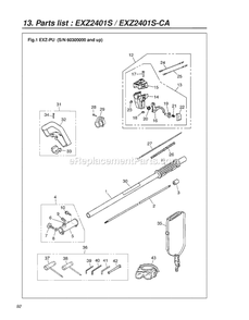 Handle And Controls Diagram and Parts List for EXZ2401SRMSCA 60100000 AND UP RedMax Edger