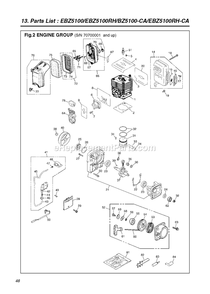 Engine Diagram and Parts List for EBZ5100RHCA 70700001 AND UP RedMax Leaf Blower / Vacuum