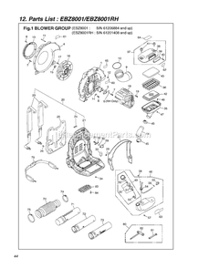 Frame Diagram and Parts List for EBZ8001 61206884 - 81000000 RedMax Leaf Blower / Vacuum